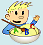 Kid with mixing bowl mascot